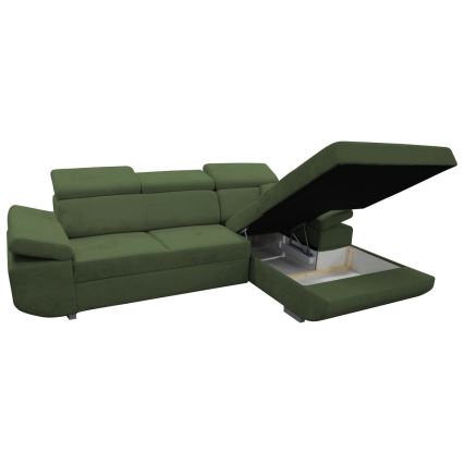 L-formad klädd bäddsoffa hörn lounge-svi CASTELO rätt grön