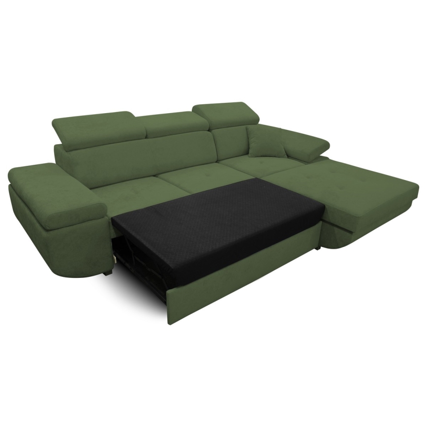 L-formad klädd bäddsoffa hörn lounge-svi CASTELO rätt grön