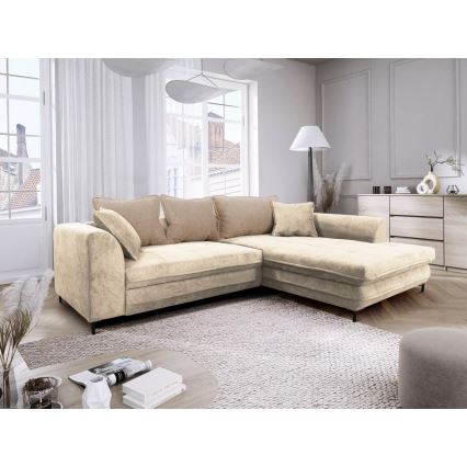 L-formad klädd bäddsoffa hörn lounge-svi LAGOA rätt beige/brun