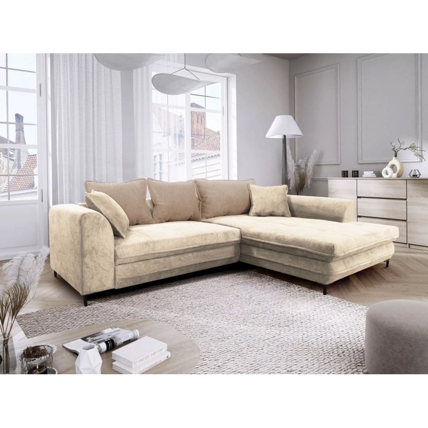 L-formad klädd bäddsoffa hörn lounge-svi LAGOA rätt beige/brun
