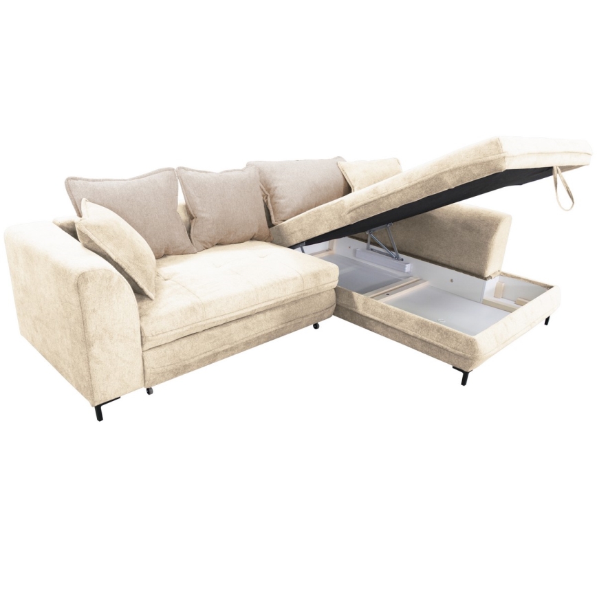 L-formad klädd bäddsoffa hörn lounge-svi LAGOA rätt beige/brun