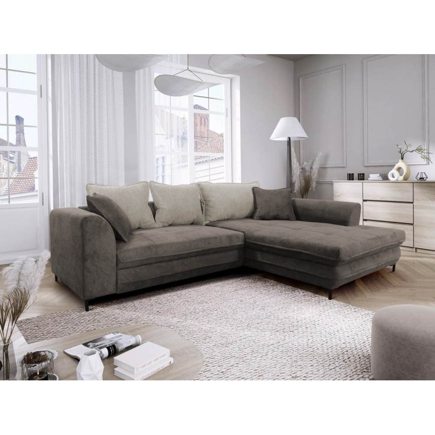 L-formad klädd bäddsoffa hörn lounge-svi LAGOA rätt taupe/grå
