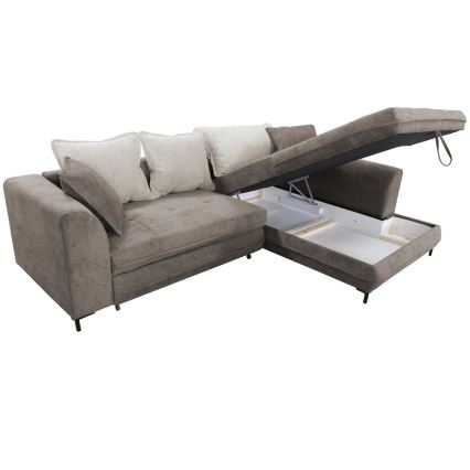 L-formad klädd bäddsoffa hörn lounge-svi LAGOA rätt taupe/grå