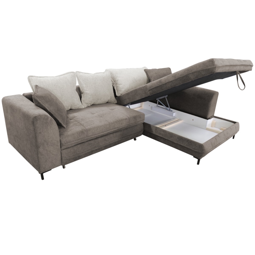 L-formad klädd bäddsoffa hörn lounge-svi LAGOA rätt taupe/grå