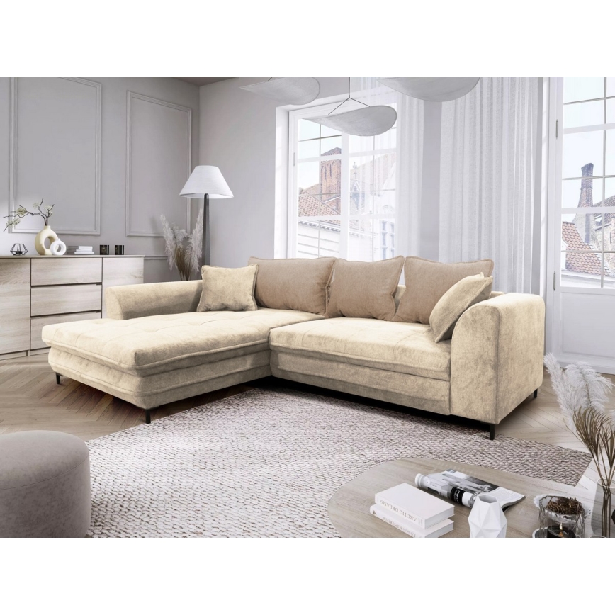 L-formad klädd bäddsoffa hörn lounge-svi LAGOA vänster beige/brun