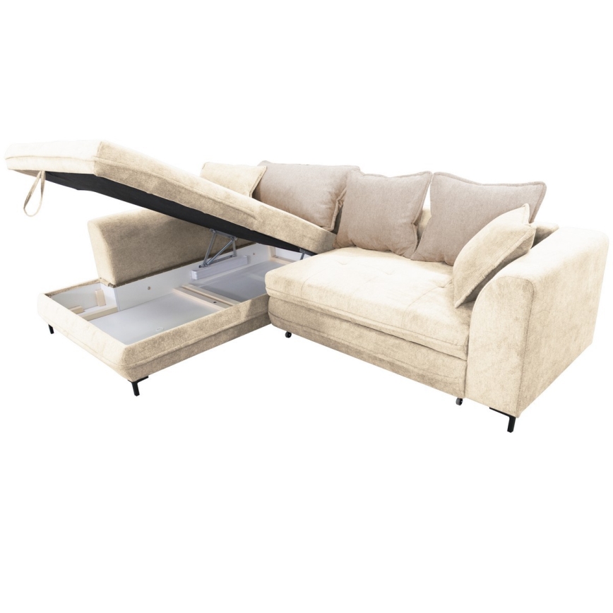 L-formad klädd bäddsoffa hörn lounge-svi LAGOA vänster beige/brun