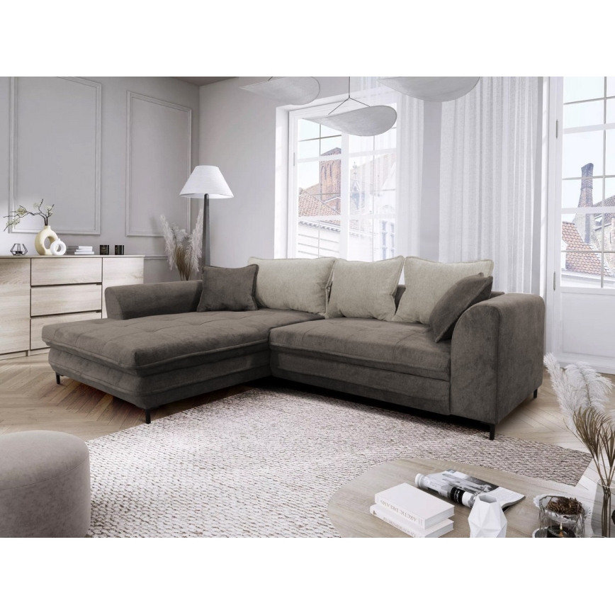 L-formad klädd bäddsoffa hörn lounge-svi LAGOA vänster taupe/grå