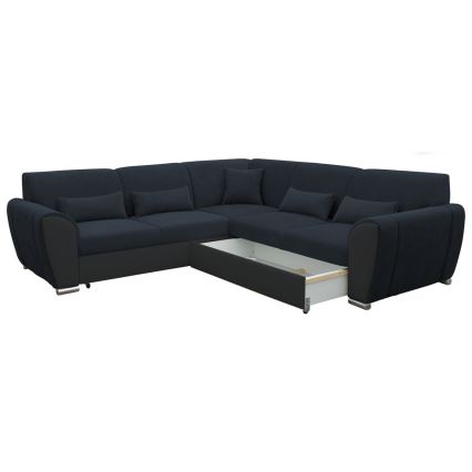 L-formad klädd bäddsoffa hörn lounge-svi VISEU rätt antracit/svart