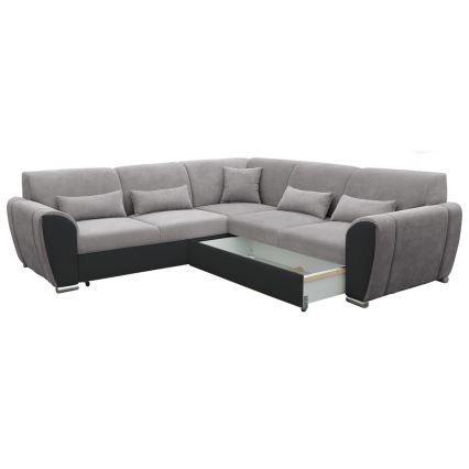 L-formad klädd bäddsoffa hörn lounge-svi VISEU rätt grå/svart