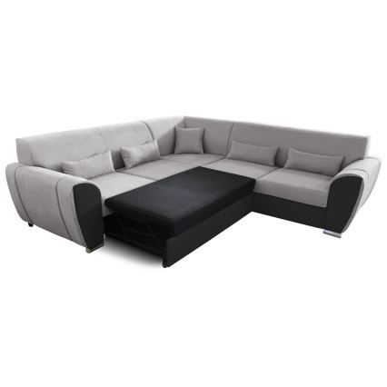L-formad klädd bäddsoffa hörn lounge-svi VISEU rätt grå/svart