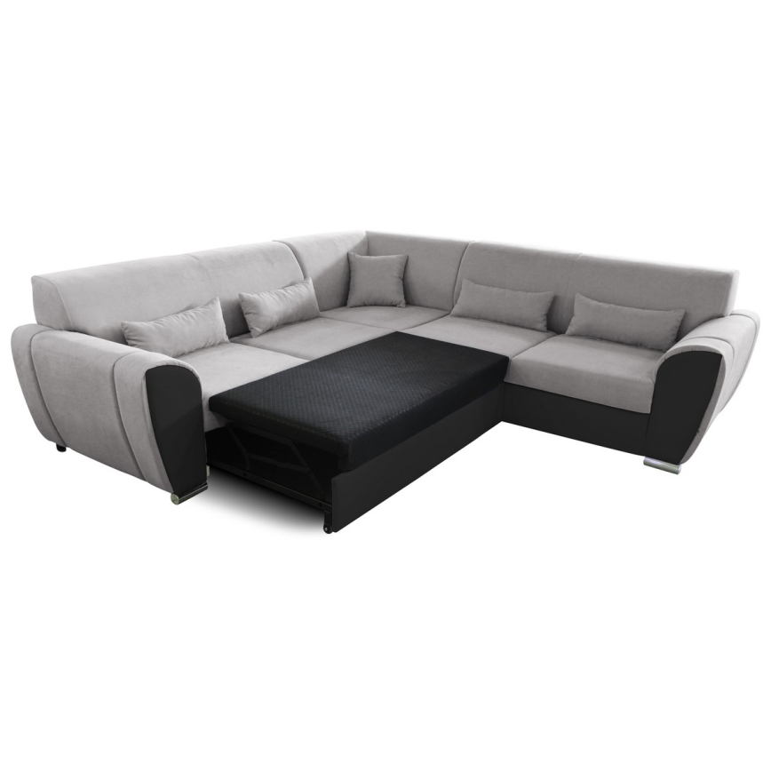 L-formad klädd bäddsoffa hörn lounge-svi VISEU rätt grå/svart
