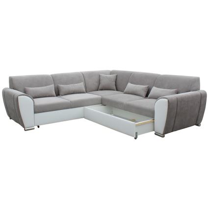 L-formad klädd bäddsoffa hörn lounge-svi VISEU rätt grå/vit