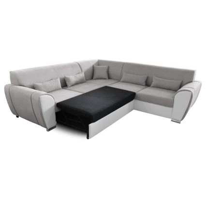 L-formad klädd bäddsoffa hörn lounge-svi VISEU rätt grå/vit