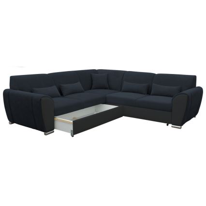 L-formad klädd bäddsoffa hörn lounge-svi VISEU vänster antracit/svart
