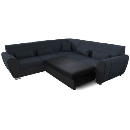 L-formad klädd bäddsoffa hörn lounge-svi VISEU vänster antracit/svart