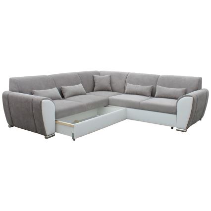 L-formad klädd bäddsoffa hörn lounge-svi VISEU vänster grå/vit