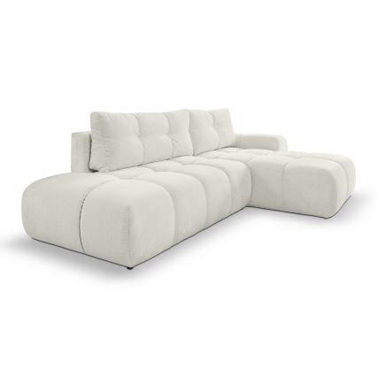 L-formad klädd bäddsoffa hörn lounge-svit med förvaringsutrymme ALMADA rätt beige
