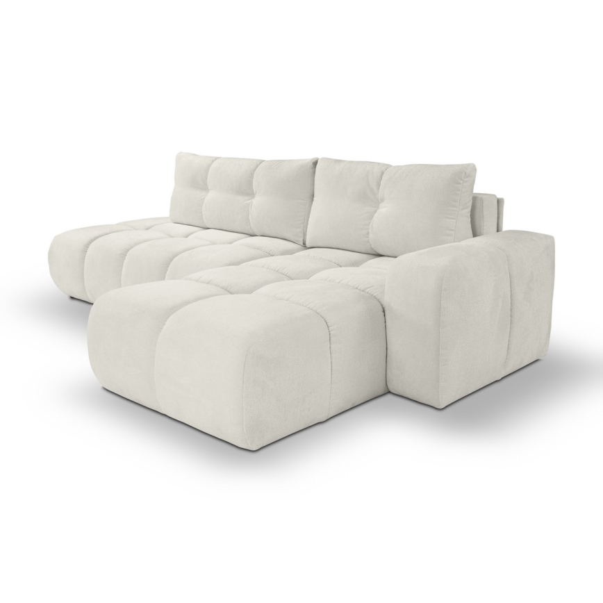 L-formad klädd bäddsoffa hörn lounge-svit med förvaringsutrymme ALMADA rätt beige