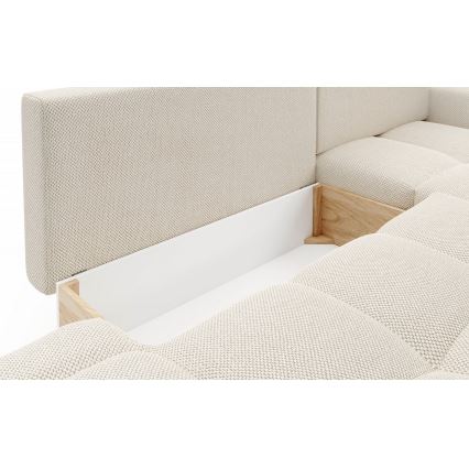 L-formad klädd bäddsoffa hörn lounge-svit med förvaringsutrymme ALMADA rätt ljusbeige