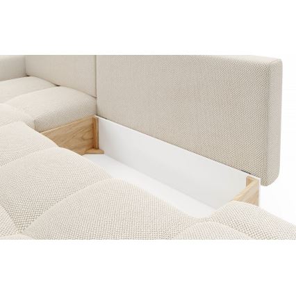 L-formad klädd bäddsoffa hörn lounge-svit med förvaringsutrymme ALMADA vänster ljusbeige