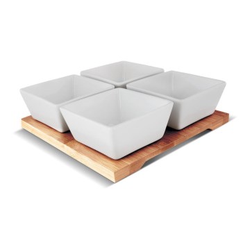 Lamart - Kit 4x porcelain bowl 19x19 cm + wooden tray