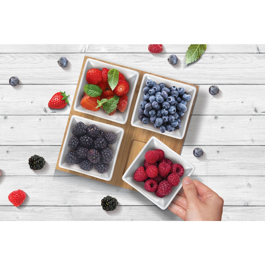 Lamart - Kit 4x porcelain bowl 19x19 cm + wooden tray