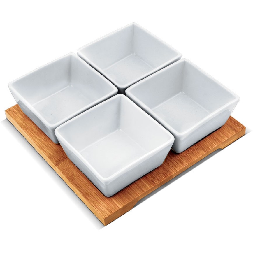 Lamart - Kit 4x porcelain bowl 19x19 cm + wooden tray