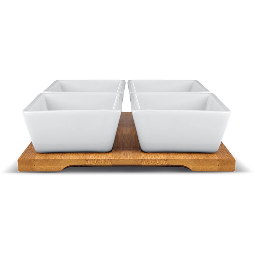 Lamart - Kit 4x porcelain bowl 19x19 cm + wooden tray