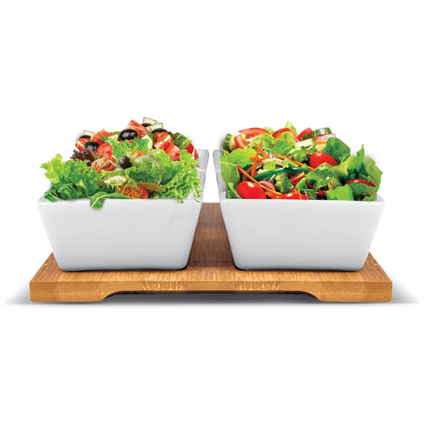 Lamart - Kit 4x porcelain bowl 19x19 cm + wooden tray