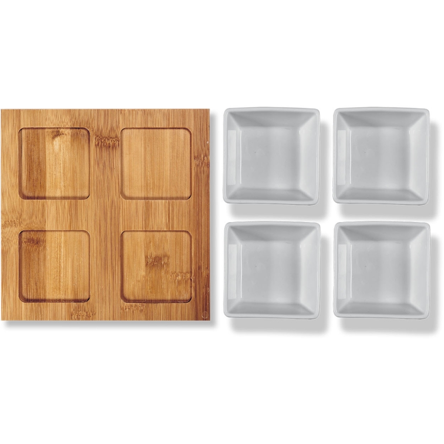 Lamart - Kit 4x porcelain bowl 19x19 cm + wooden tray