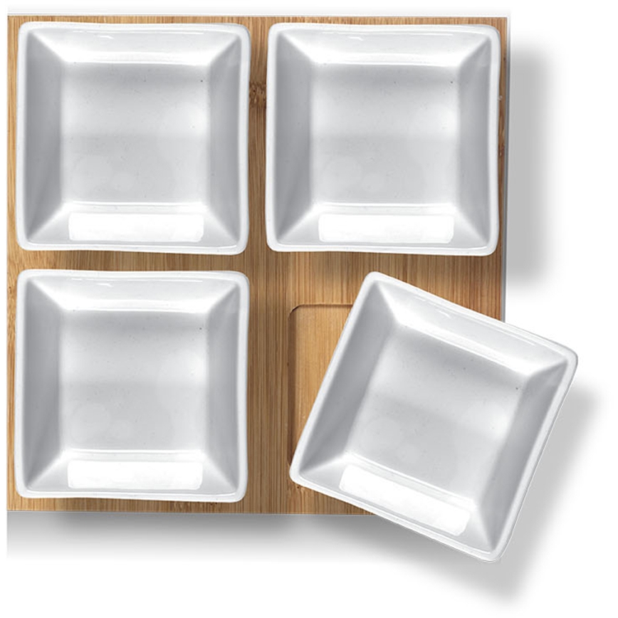 Lamart - Kit 4x porcelain bowl 19x19 cm + wooden tray