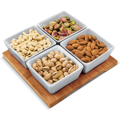 Lamart - Kit 4x porcelain bowl 19x19 cm + wooden tray