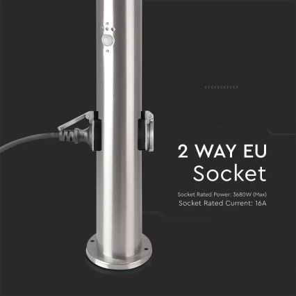 Lampa med sensor för utomhusbruk + 2 uttag SCHUKO 1xE27/60W/230V IP44 60cm matt krom