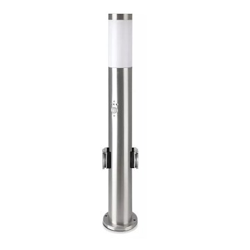 Lampa med sensor för utomhusbruk + 2 uttag SCHUKO 1xE27/60W/230V IP44 60cm matt krom