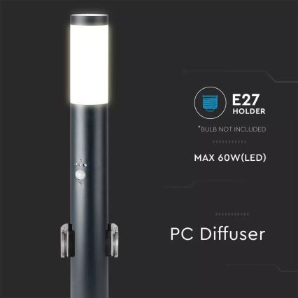 Lampa med sensor för utomhusbruk och 2 uttag SCHUKO 1xE27/60W/230V IP44 60cm antracit