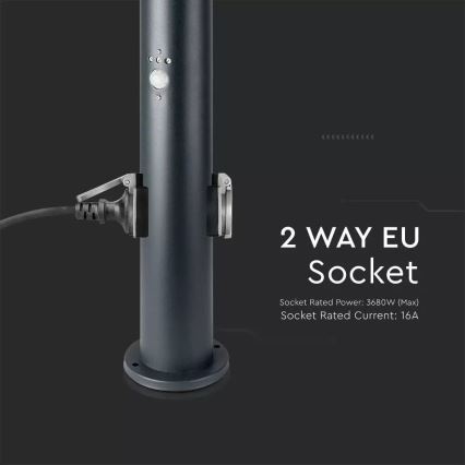 Lampa med sensor för utomhusbruk och 2 uttag SCHUKO 1xE27/60W/230V IP44 60cm antracit