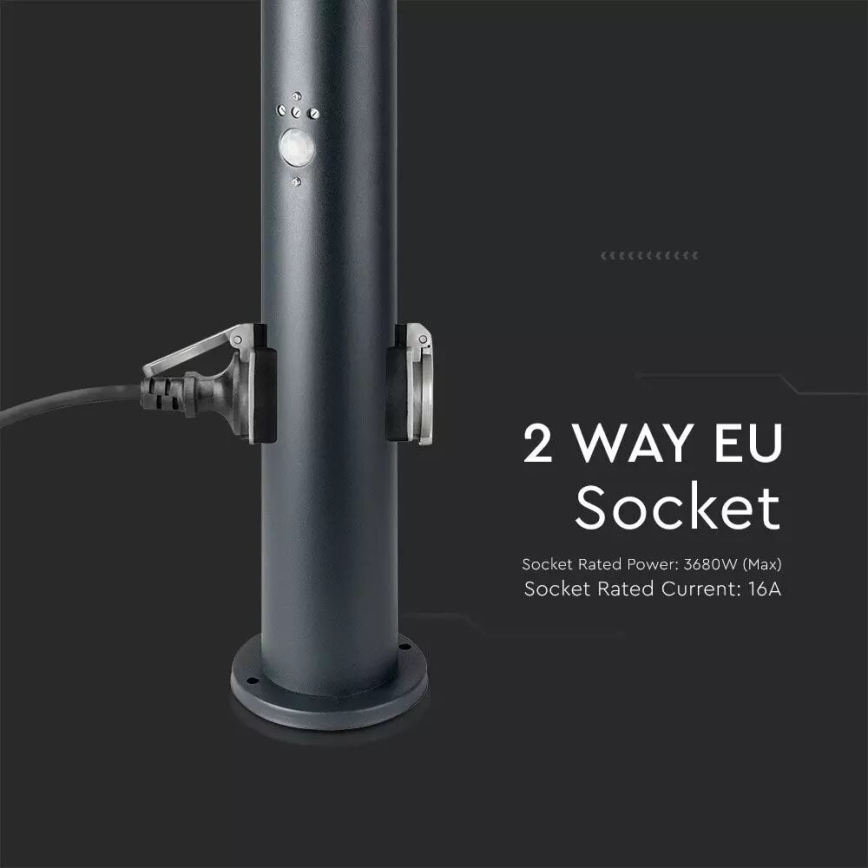 Lampa med sensor för utomhusbruk och 2 uttag SCHUKO 1xE27/60W/230V IP44 60cm antracit