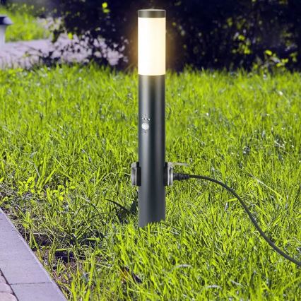 Lampa med sensor för utomhusbruk och 2 uttag SCHUKO 1xE27/60W/230V IP44 60cm antracit