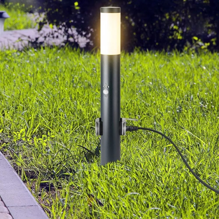 Lampa med sensor för utomhusbruk och 2 uttag SCHUKO 1xE27/60W/230V IP44 60cm antracit