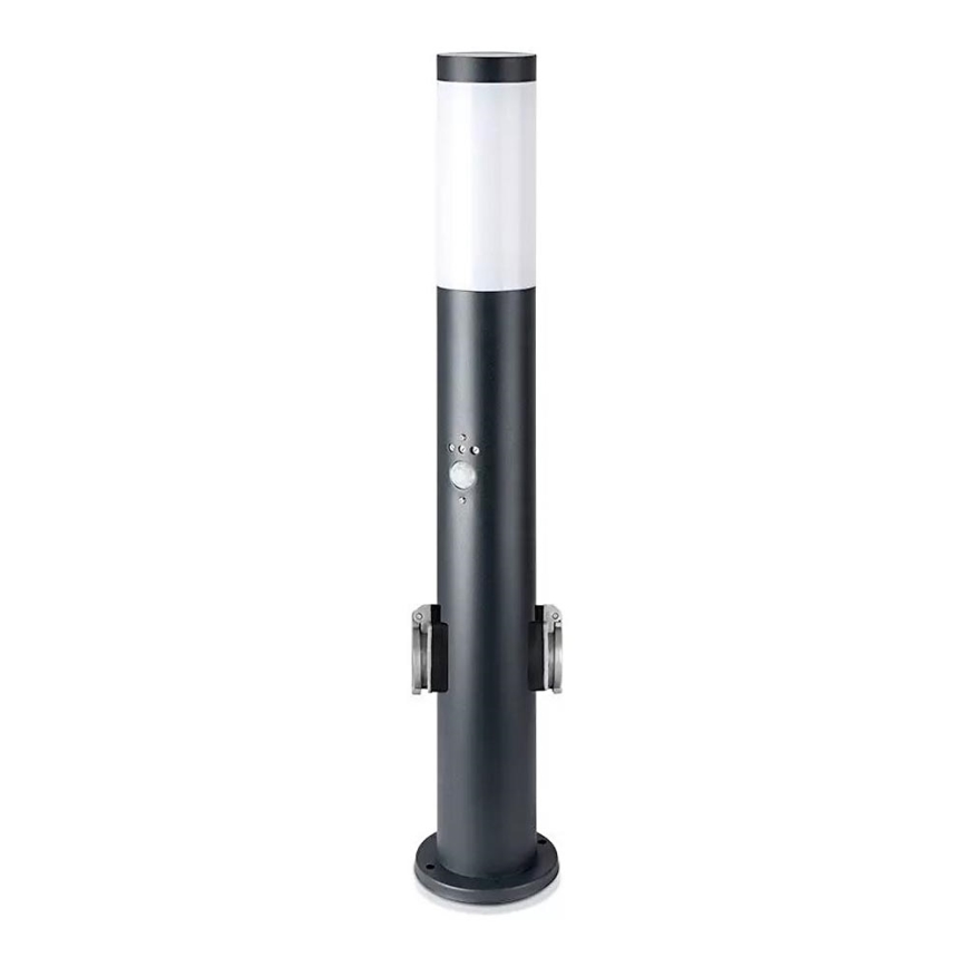 Lampa med sensor för utomhusbruk och 2 uttag SCHUKO 1xE27/60W/230V IP44 60cm antracit