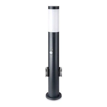 Lampa med sensor för utomhusbruk och 2 uttag SCHUKO 1xE27/60W/230V IP44 60cm svart