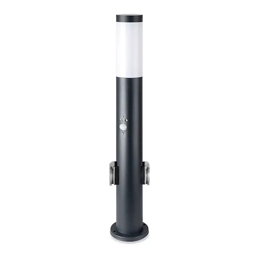 Lampa med sensor för utomhusbruk och 2 uttag SCHUKO 1xE27/60W/230V IP44 60cm svart