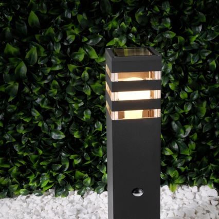 Lampa med sensor för utomhusbruk TEKSAS 1xE27/12W/230V IP44 44 cm antracit