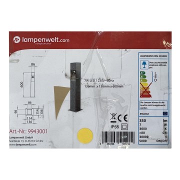 Lampenwelt - LED stolplampa för utomhusbruk AMELIA LED/7W/230V IP55