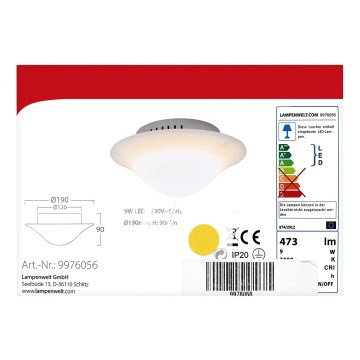 Lampenwelt - LED taklampa LED/9W/230V
