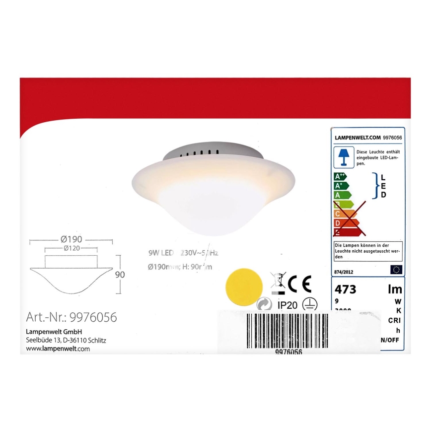 Lampenwelt - LED taklampa LED/9W/230V