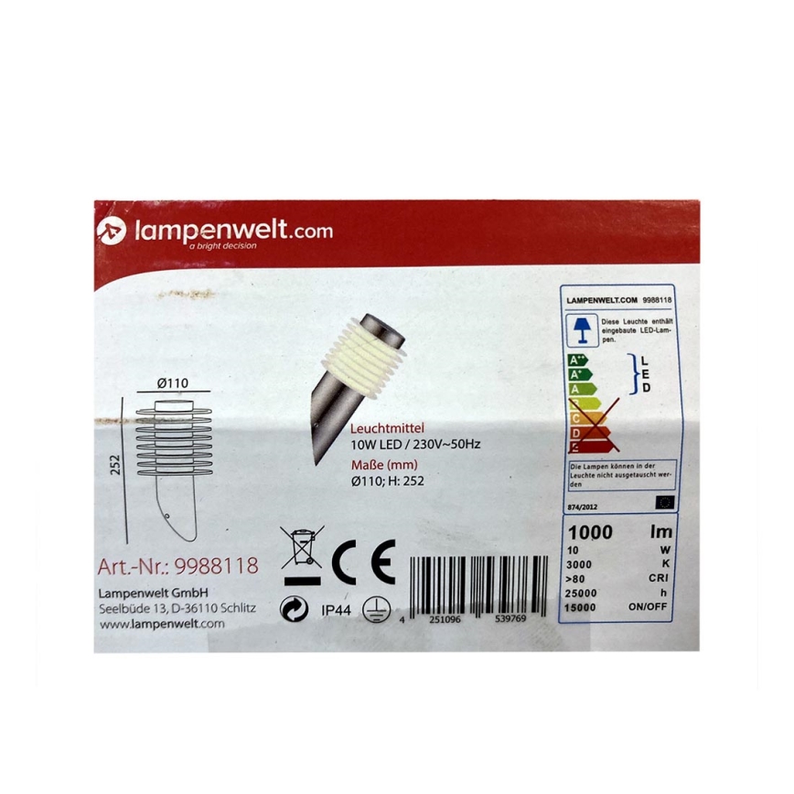 Lampenwelt - LED utomhus vägglampa LED/10W/230V IP44