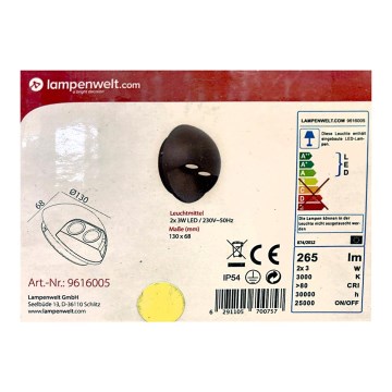Lampenwelt - LED vägglampa för utomhusbruk 2xLED/3W/230V IP54