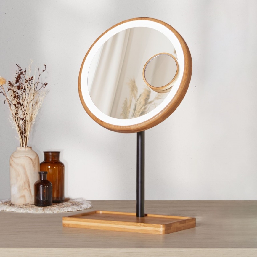 Lanaform - Dimbar sminkspegel med LED-belysning, 5V USB, bambu