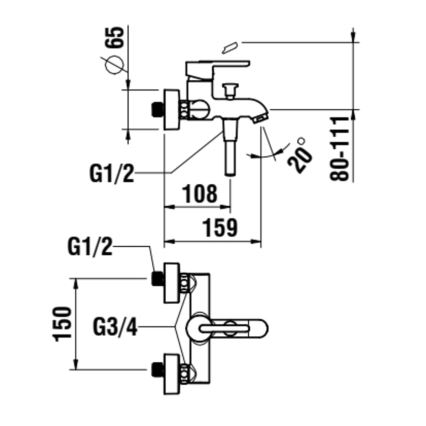 LAUFEN H3210810044001 - Kran till badkar LUA skinande krom